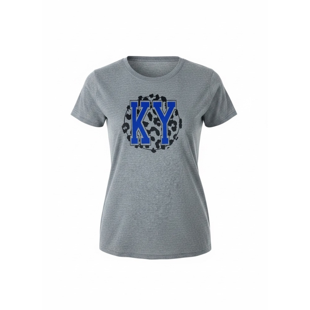 Gildan Softstyle Small Gray Blue Kentucky State Animal Print Crew Neck T-Shirt